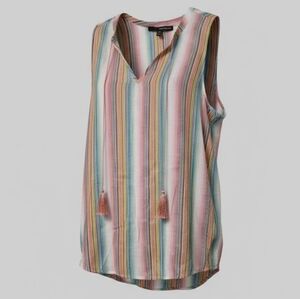Harve Benard Womens Multicolor Striped Sleeveless Blouse Tasseled Tie Size M